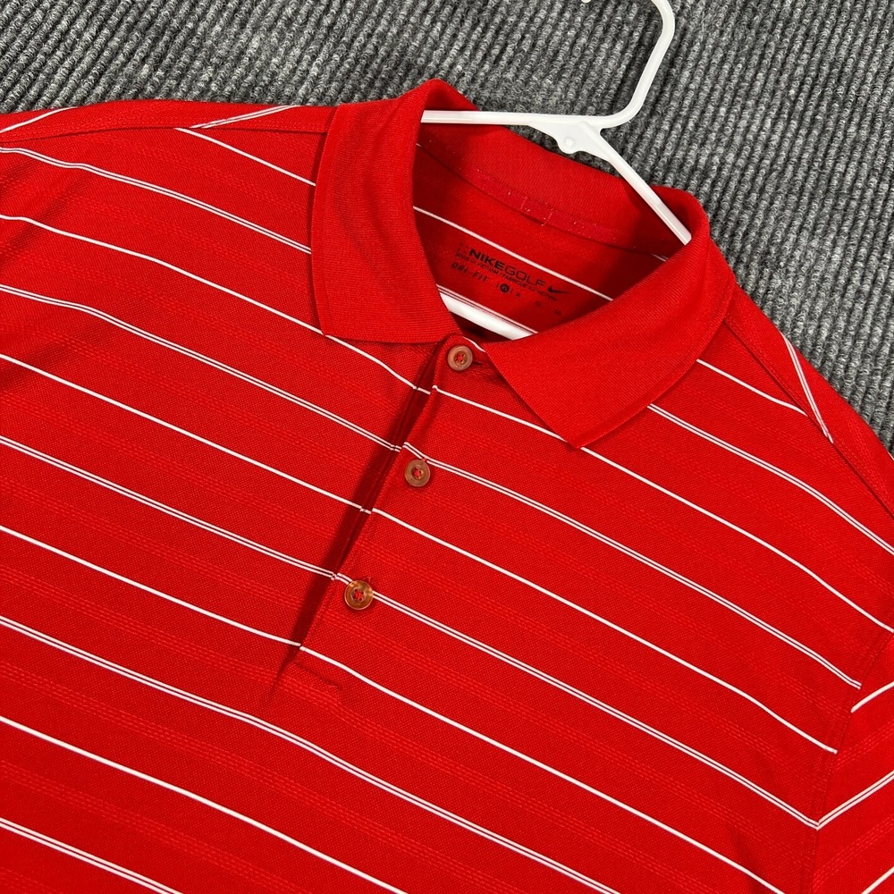 Nike Golf Polo Shirt Mens XL Extra Large Red Striped Short Sleeve Dri Fit Casual